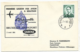 AVION AVIATION AIRWAYS SABENA FDC 1 Ere VOL LIAISON CARAVELLE BRUXELLES-FRANCFORT 1961 - Vliegvergunningen