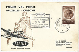 AVION AVIATION AIRWAYS SABENA FDC 1 Ere VOL LIAISON  BRUXELLES- VARSOVIE 1956 - Flight Certificates