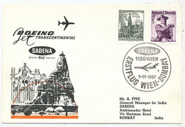 AVION AVIATION AIRWAYS SABENA FDC 1 Ere VOL LIAISON  BOEING WIEN-BOMBAY 1967 - Flight Certificates