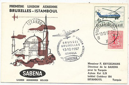 AVION AVIATION AIRWAYS SABENA FDC 1 Ere VOL LIAISON BRUXELLES-ISTAMBOUL 1957 - Certificats De Vol