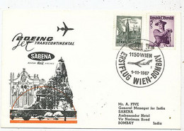 AVION AVIATION AIRWAYS SABENA FDC 1 Ere VOL LIAISON BOEING VIENNE-BOMBAY 1967 - Flight Certificates