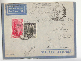 1940 LIBIA POSTA AEREA ALA LITTORIA Da ZONA OPERAZIONI/Scritto A Mano+c.50 Pittorica+c.50 Sovrastampa LIBIA-MM540 - Marcophilie (Avions)