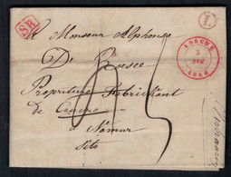 Précurseur - 05 Nov. 1844 - ASSCHE (Merchtem) Vers Anthée  - SR + L - Exp J.J.Verhaaren - Dest. A. De Rosée Fab. Cuivre - 1830-1849 (Independent Belgium)