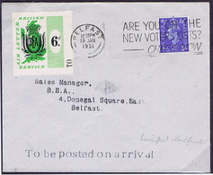 Ireland Airmail 1951 BEA Liverpool 16 Jan To Belfast Flown Cover With BEA AIR LETTER 6d Paying The Air Fee - Posta Aerea