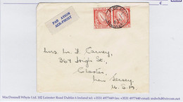 Ireland Airmail Offaly 1s4d Rate 1949 8d Sword Pair Paying 16pence Airmail Rate On Cover To USA Tied BLUE BALL Cds - Luchtpost