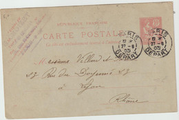5461 - Entier Postal Carte Postale Mouchon Cachet PARIS DEPART 1903 CROIZET EMAILLEUR Pour Lyon Villard - Standard Postcards & Stamped On Demand (before 1995)