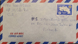 J) 1977 COSTA RICA, MAP, AIRMAIL, CIRCULATED COVER, FROM COSTA RICA TO FINLAND - Costa Rica