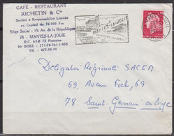 Enveloppe En-tete Pub  De 78  MANTES LA JOLIE   " CAFE-RESTAURANT..."  Le 29 5 1969 Avec Mne De Cheffer 40c Rouge - Cartas & Documentos