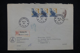 SUÈDE - Enveloppe En Recommandé De Stockholm Pour La France En 1965, Oblitération Du Bureau Philatélique - L 130261 - Brieven En Documenten