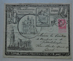 Enveloppe Illustrée Bloedfeesten Te Hoogstraeten In 1902 Oblitérations Rebecq -> Gand/ Timbre 58 Avec Vignette - Autres & Non Classés