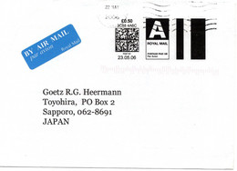 60988 - Grossbritannien - 2006 - £0.50 Internetmarke A LpBf Gedruckt READING -> Japan - Covers & Documents