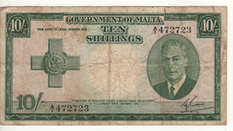 MALTA  10 Shillings  P21  ( L 1949   George VI,    George's Cross   Thomas De La Rue, London ) - Malta