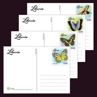 Liberia 2022 Stationery Cards MNH Butterflies Set Of 4 Cards 100% Recycled Paper - Liberia