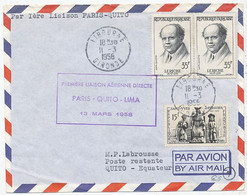 AVION AVIATION AIRLINE AIR FRANCE PREMIERE LIAISON PARIS-QUITO-LIMA 1958 - Flight Certificates
