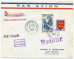 AVION AVIATION AIRLINE FRANCE PARIS AVIATION PREMIER VOL PARIS-STOCKHOLM  EN TURBO-PROPULSEUR VISCOUNT 1954 - Zertifikate