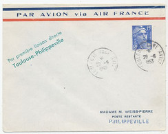 AVION AVIATION AIRLINE FRANCE PARIS AVIATION PREMIER VOL DIRECT TOULOUSE-PHILIPPEVILLE 1953 - Certificados De Vuelo