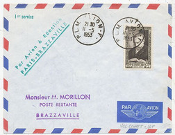 AVION AVIATION AIRLINE FRANCE PARIS 1er SERVICE PAR AVION A REACTION PARIS-BRAZZAVILLE 1953 - Certificados De Vuelo