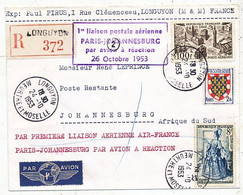 AVION AVIATION AIRLINE AIR FRANCE 1er LIAISON AVION A REACTION PARIS-JOHANNESBURG 1953 - Certificados De Vuelo