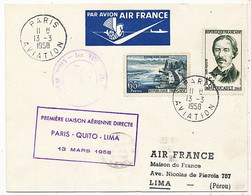 AVION AVIATION AIRLINE FRANCE PARIS AVIATION 1ere LIAISON DIRECTE PARIS-QUITO-LIMA 1958 - Vliegvergunningen