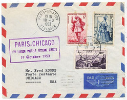 AVION AVIATION AIRLINE AIR FRANCE 1ere LIAISON POSTALE PARIS-CHICAGO 1953 - Certificats De Vol