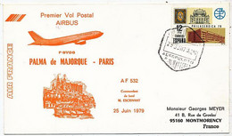 AVION AVIATION AIRLINE AIR FRANCE 1er VOL POSTAL AIRBUS PALMA-DE-MAJORQUE-PARIS 1979 - Certificats De Vol