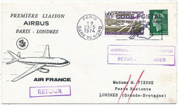 AVION AVIATION AIRLINE AIR FRANCE 1er VOL  AIRBUS PARIS-LONDRES 1974 - Certificados De Vuelo