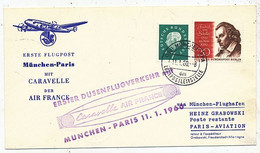 AVION AVIATION AIRLINE AIR FRANCE ERSTE FLUGPOST MÜNCHEN-PARIS MIT CARAVELLE 1960 - Flight Certificates