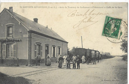 28 ST SAUVEUR LEVASVILLE ARRET DU TRAMWAY DE ST SAUVEUR A CHATEAUNEUF ET CAFE DE LA GARE - Autres & Non Classés