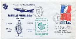 AVION AVIATION AIRLINE AIR FRANCE PREMIER VOL POSTAL AIRBUS A-300 B 2  PARIS-LAS-PALMAS-DAKAR VIA LYON 1976 - Zertifikate