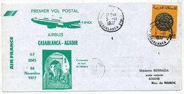 AVION AVIATION AIRLINE AIR FRANCE PREMIER VOL POSTAL AIRBUS CASABLANCA-AGADIR 1977 - Certificats De Vol