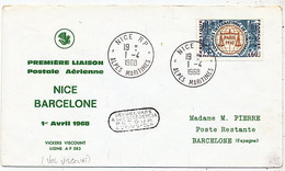 AVION AVIATION AIRLINE AIR FRANCE PREMIERE VOL POSTE AERIENNE NICE-BARCELONE 1968 - Flight Certificates
