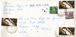 61048 - Indien - 1969 - 3@1Rp Olympiade Mexico MiF A LpBf JABALPUR -> Fresno, CA (USA) - Cartas & Documentos