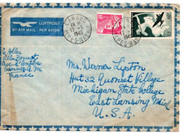 61049 - Frankreich - 1949 - 40F Luftpost MiF A LpBf CANNES -> East Lansing, MI (USA), Etw Fleckig (Marken OK) - Cartas & Documentos