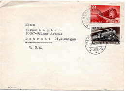 61057 - Schweiz - 1947 - 20Rp Eisenbahn MiF A Bf HERRLIBERG -> Detroit, MI (USA) - Lettres & Documents