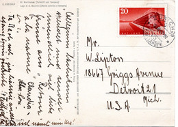 61058 - Schweiz - 1947 - 20Rp Eisenbahn EF A AnsKte ZUERICH -> Detroit, MI (USA) - Briefe U. Dokumente