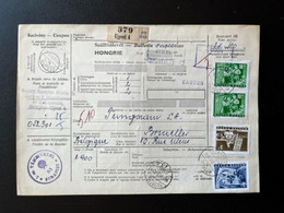 HUNGARY 1966 PARCEL CARD UJPEST TO BRUSSELS 20-09-1966 HONGARIJE UNGARN MAGYAR - Cartas & Documentos