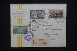 FRANCE - Vignette De L'Exposition Philatélique De Dieppe Sur Enveloppe En Recommandé En 1941 - L 130394 - Cartas & Documentos