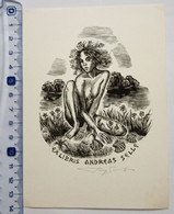 Ex-libris Exlibris Denis Rheutow 1990. Nu Femme Coquille Saint-Jacques Nude Girl Scallop Shell - Ex Libris