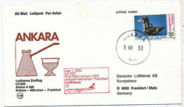 AVION AVIATION AIRLINE LUFTHANSA VOL LH 623 ANKARA-MÜNCHEN-FRANKFURT EN AIRBUS A-300 1983 - Certificats De Vol