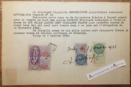 ● Fiscaux Paire N°51 Cote 40€ - Reçu Vichy 1931 - Desphelippon / Bouguin - Timbres 500F - Covers & Documents