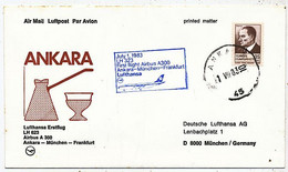 AVION AVIATION AIRLINE LUFTHANSA LH 623 VOL ANKARA-MÜNCHEN-FRANKFURT  AIRBUS A-300 1983 - Flight Certificates