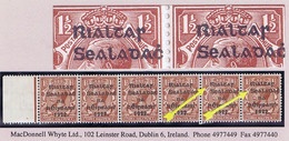 Ireland 1922 Thom Rialtas Black Ovpt On 1½d, Var "R Over S"  In A Marginal Strip Of 6 Mint - Unused Stamps