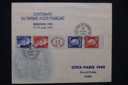 FRANCE - Enveloppe FDC En 1949 - Bande Du Centenaire Du Timbre Français - L 130444 - ....-1949