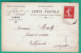 LIBOS - QUINCAILLERIE L. VISSOL - CARTE COMMERCIALE - 2 SCANS - - Libos