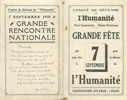 Themes Div-ref LL259-carte 2 Volets - Parti Communiste Francais - Grande Fete De L Humanité 1930- Texte Marcel Cachin - Partiti Politici & Elezioni