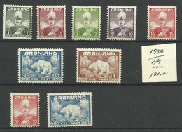 GROENLANDIA 1938-1946 - GREENLAND - SERIE CORRIENTE - YVERT 1-9** - Nuovi