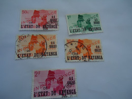 KATANGA  USED 5 STAMPS ANNIVERSARIES   WITH POSTMARK - Katanga