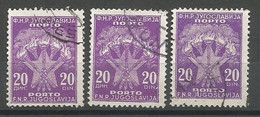 Yugoslavia Error Variety Mi.Porto 104 The 3 Different Constant Plate Flaws Used 1951 - Portomarken