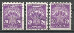 Yugoslavia Error Variety Mi.Porto 104 The 3 Different Constant Plate Flaws Used 1951 - Postage Due