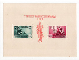 1943. WWII SERBIA,MINIATURE SHEET,FOR WAR INVALIDES,2 +48 AND 3+47 DIN. MS,MNH - Serbia
